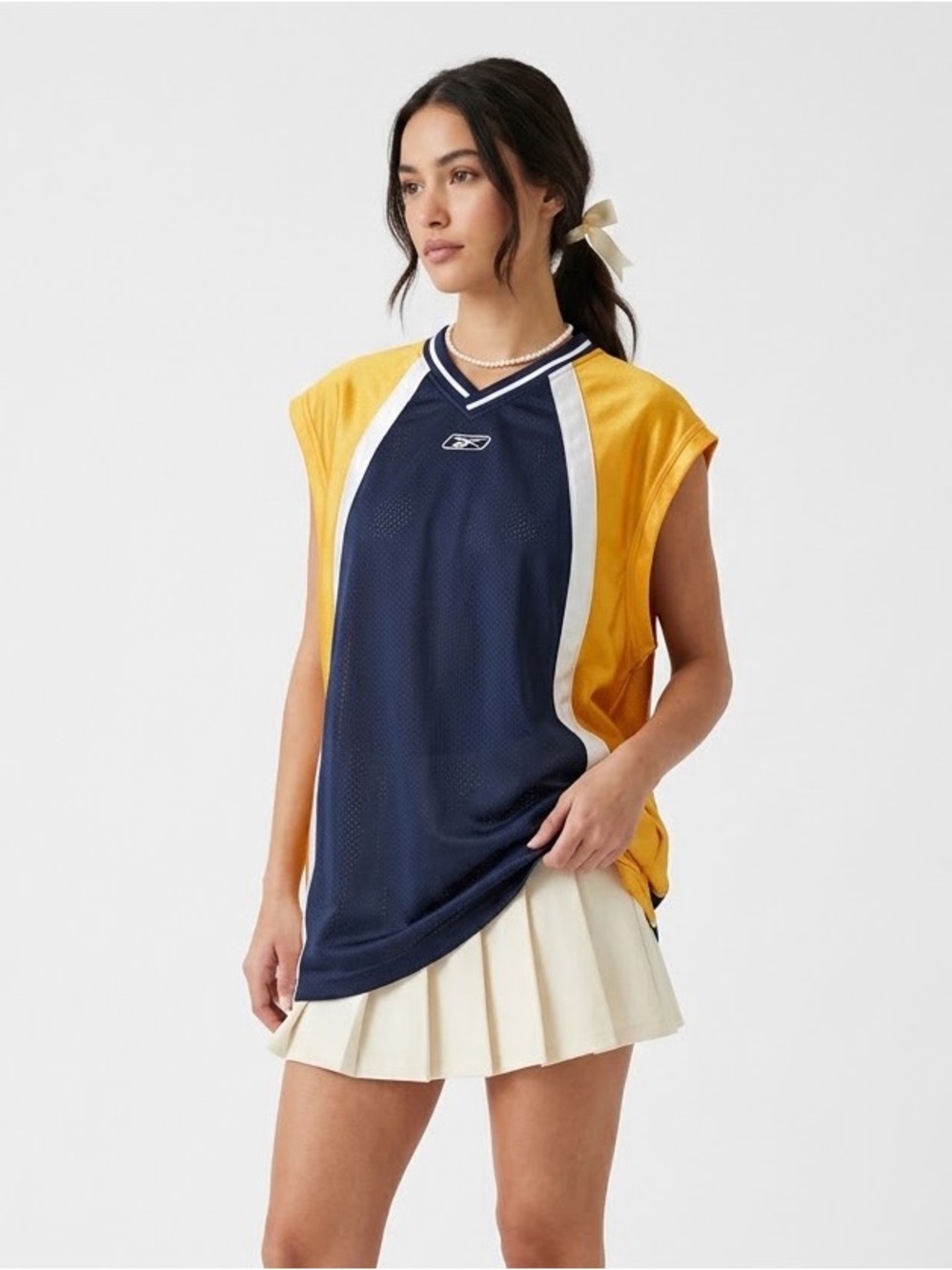 Reebok Y2K Mesh Basketball Jersey Sporty Chic Athletic Colour Block Blokette